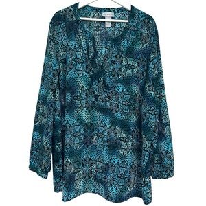 Catherines Breezeway Georgette Henley Tunic Top V-Neck Blouse Stretch 3X 26/28W